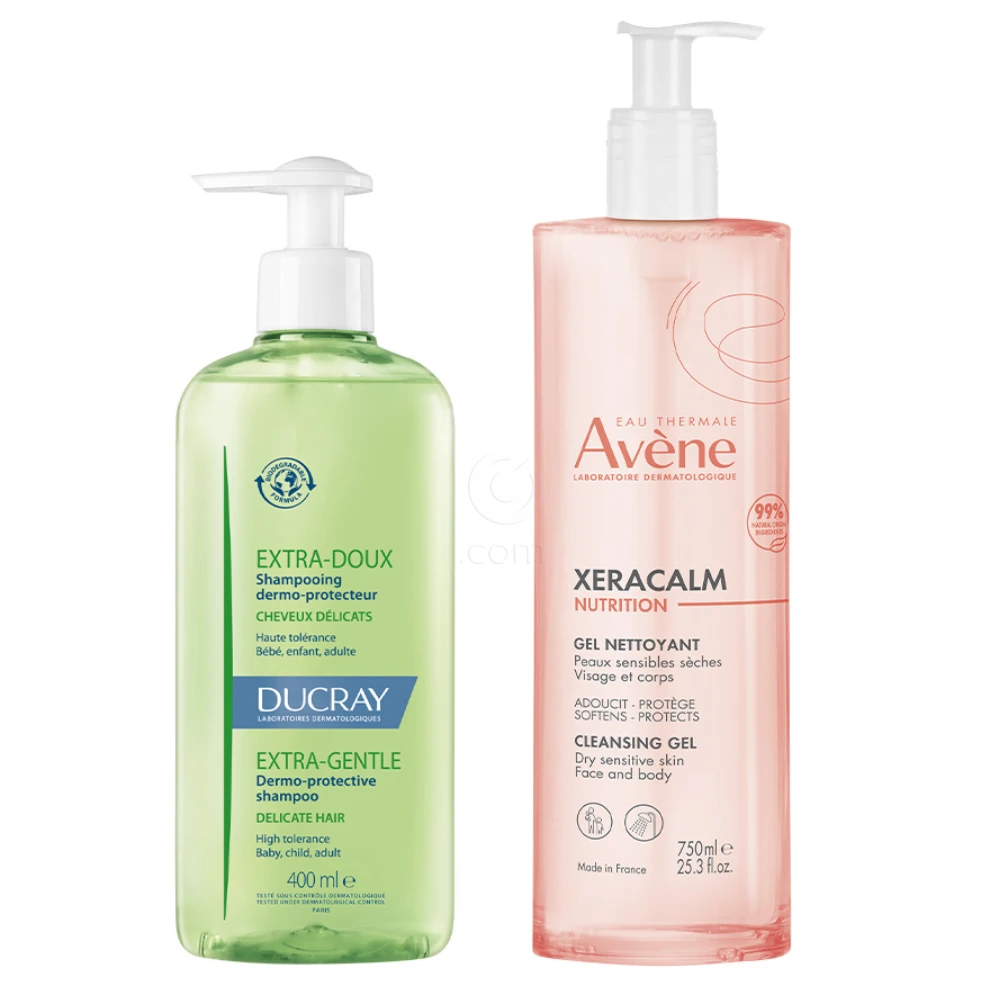 Avene in Ducray, rutina za vsakodnevno higieno športnikov (400 ml + 750 ml)
